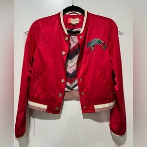 RED TED BAKER LONDON BOMBER JACKET WOMENS SIZE 1 US 2